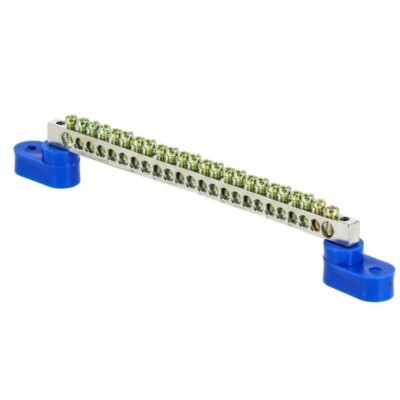 Шина “0” N (6×9мм) 24 отв, цинк 2 синих угловых изолятора EKF PROxima