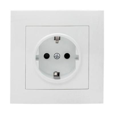 Валенсия розетка 1-местная с/з 16А белая с защ, штор, EKF PROxima