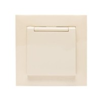 Валенсия розетка 1-местная с/з 16А кремова с крышкой и защ, штор, EKF