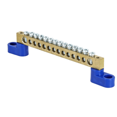 Шина “0” N (6х9мм) 14 отверстий латунь 2 синих угловых изолятора EKF PROxima