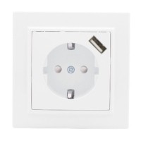 Розетка 1-местная СП с/з Минск 16А белая с защ, штор, с USB 1А EKF