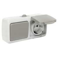 Блок розетка 1-м 16А с/з с крышкой+ 1кл. выключатель IP54 серый Мурманск EKF