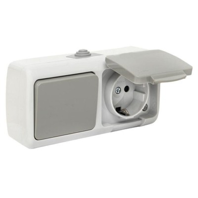 Блок розетка 1-м 16А с/з с крышкой+ 1кл. выключатель IP54 серый Мурманск EKF