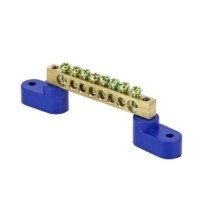 Шина “0” N (6х9мм) 8 отверстий латунь 2 синих угловых изолятора EKF PROxima