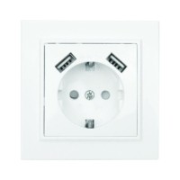 Минск Розетка 1-местная СП с/з 16А белая с защ, штор, с 2 USB 2,1А EKF