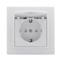 Минск Розетка 1-местная СП с/з и крышкой 16А белая с защ, штор, EKF Basic