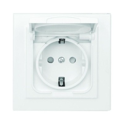 Минск Розетка 1-местная СП с/з с крышкой 16А белая с защ, штор, IP44 EKF