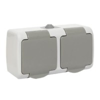 Мурманск Розетка 2-местная 16А с/з с крышкой IP54 серый с защитными шторками EKF