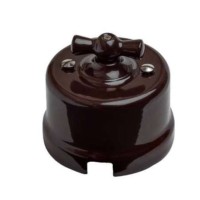 Выключатель поворотный 2-кл. ОП Лизетта 10А IP20 ретро 4 полож. керамика корич. Bironi B1-202-02