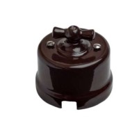 Выключатель проходной поворотный 1-кл. ОП Лизетта 10А IP20 ретро 2 полож. керамика корич. Bironi B1-201-02