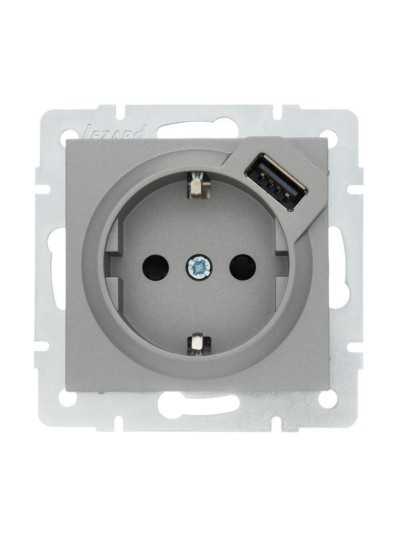 Розетка 1-м СП Vesna с/з с заряд. устройством USB механизм платина Lezard 742-3588-181