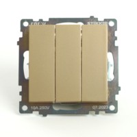 Выключатель 3-клавишный (механизм) Stekker GLS10-7108-08  250В 10А Катрин золото