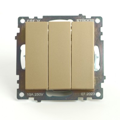 Выключатель 3-клавишный (механизм) Stekker GLS10-7108-08  250В 10А Катрин золото