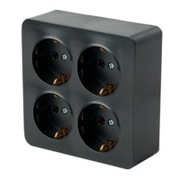 Розетка 4-местная с/з открытой установки квадрат Stekker 250В 16А IP20 София черный MST16-14S-02