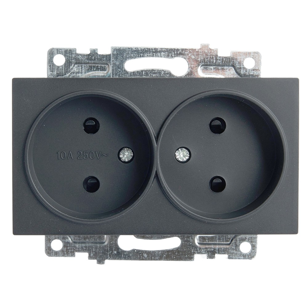 Розетка 2-местная б/з механизм Stekker GLS10-7113-05 250V 10А с защитной шторкой Катрин черный — изображение 4