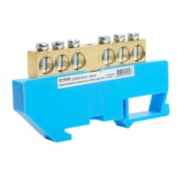 Шина”N” на изоляторе Stekker 8*12 на DIN-рейку 6 выводов синий LD555-812-6