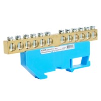 Шина”N” на изоляторе Stekker 8*12 на DIN-рейку 12 выводов синий LD555-812-12