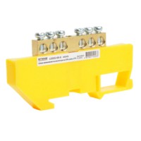 Шина “PE” на изоляторе 6*9 на DIN-рейку 6 выводов, желтый, LD555-69-6