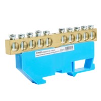 Шина”N” на изоляторе Stekker 8*12 на DIN-рейку 10 выводов синий LD555-812-10