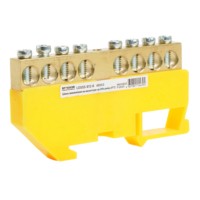Шина “PE” Stekker на изоляторе 8*12 на DIN-рейку 8 выводов желтый LD555-812-8