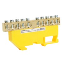 Шина “PE” Stekker на изоляторе 8*12 на DIN-рейку 10 выводов желтый LD555-812-10