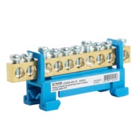 Шина “N” на изоляторе Stekker 6*9 тип “стойка” на DIN-рейку 10 выводов синий LD556-69-10