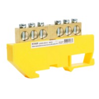 Шина “PE” Stekker на изоляторе 8*12 на DIN-рейку 6 выводов желтый LD555-812-6