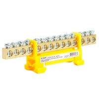 Шина “PE” на изоляторе Stekker 6*9 тип “стойка” на DIN-рейку 14 выводов желтый LD556-69-14