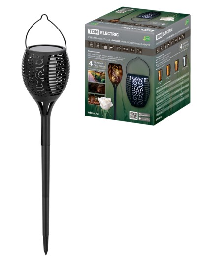 Светильник СП-351 “Факел 2” на солнечной батарее, 12х12х79 см, пластик, черный, 54 LED, TDM