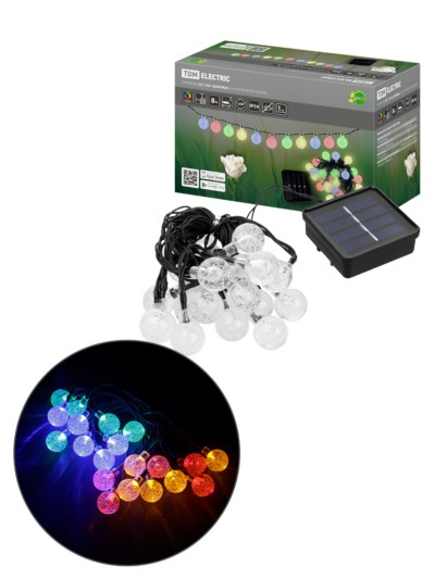 Гирлянда ССГ-154 “Шарики” на солнечной батарее, 2.7 м, 20 LED, многоцветный, IP54, TDM