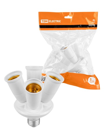 Переходник Е27-4хЕ27, узкий, белый, TDM