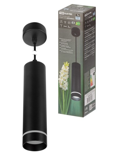 Светильник-спот подвесной LED, 7 Вт, 230 В, 50 Гц, 4000К, IP20, “Вероника”, черный, TDM