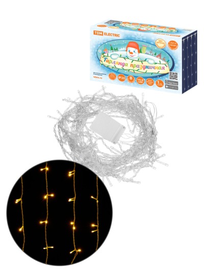 Гирлянда светодиодная “Занавес” 1,5х1,5 м, 168LED, белый тёплый, 8 режимов, 250 В, IP20, TDM