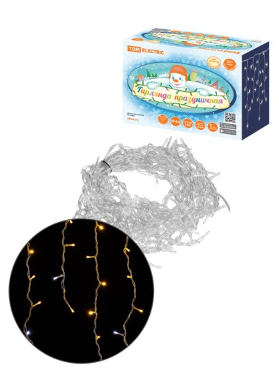 Гирлянда светодиодная “Бахрома” 2х1 м, 152LED, 3000К, мерц-е, посл. подкл, IP44, 250 В, TDM