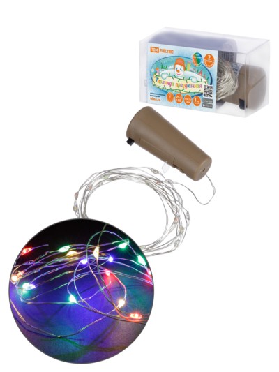 Гирлянда-пробка для бутылки “Роса20” 20LED, 2м, многоцветная, 3хAG13/LR44, TDM