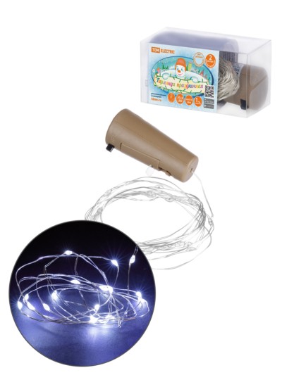 Гирлянда-пробка для бутылки “Роса20” 20LED, 2м, 6000К, 3хAG13/LR44, TDM