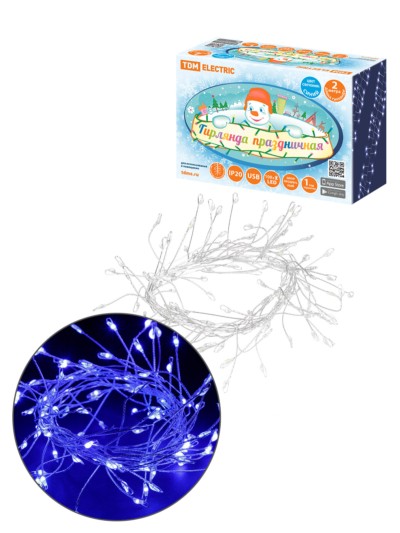 Гирлянда светодиодная “Самоцветы” 100LED, 2 м, синий, USB, IP20, TDM