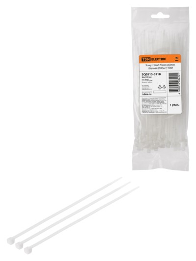 Хомут 3,6х120мм нейлон (белый) (100шт) TDM