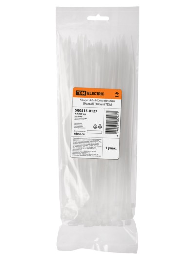 Хомут 4,8х200мм нейлон (белый) (100шт) TDM — изображение 4