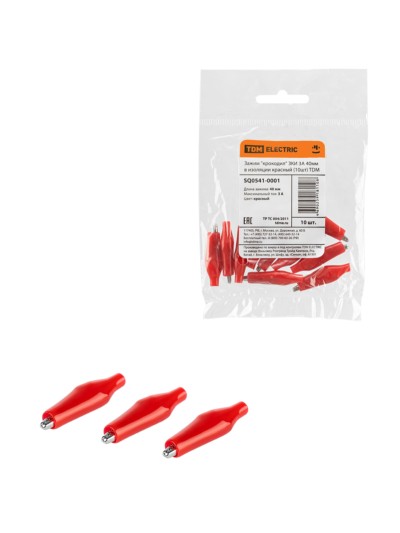 Зажим “крокодил” ЗКИ 3А 40мм в изоляции красный (10шт) TDM