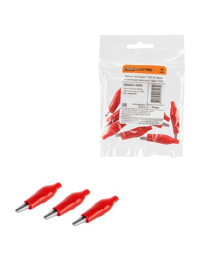 Зажим “крокодил” ЗКИ 5А 46мм в изоляции красный (10шт) TDM