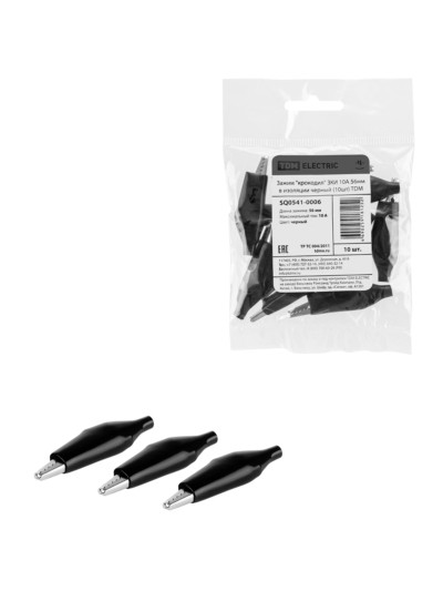 Зажим “крокодил” ЗКИ 10А 56мм в изоляции черный (10шт) TDM