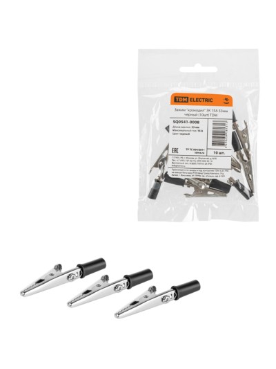 Зажим “крокодил” ЗК 15А 53мм черный (10шт) TDM