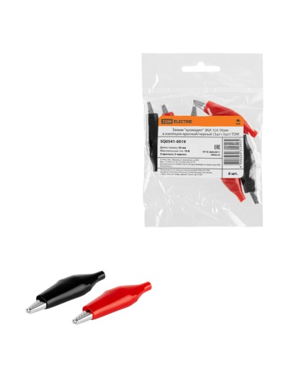 Зажим “крокодил” ЗКИ 10А 56мм в изоляции красный/черный (3шт+3шт) TDM