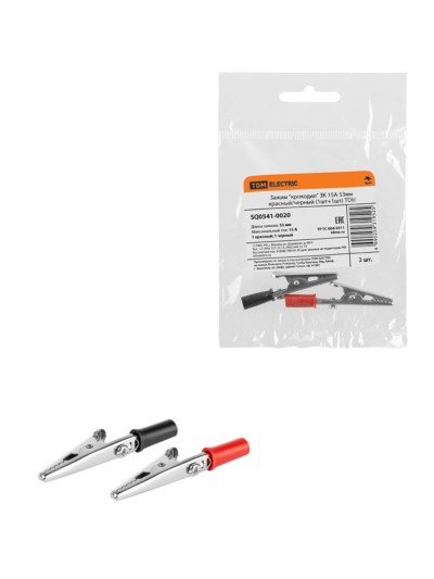 Зажим “крокодил” ЗК 15А 53мм красный/черный (1шт+1шт) TDM