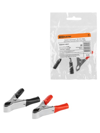 Зажим “крокодил” ЗК 10А 50мм красный/черный (1шт+1шт) TDM