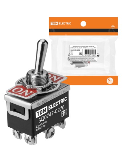 Переключатель-тумблер KN3C-223AAH 2P 250В AC/DC 15А (6c) ON-OFF-ON без фиксации TDM