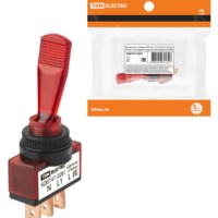 Выключатель-тумблер ASW-13D 1P 12В AC/DC 20А (3c) ON-OFF с фиксацией с красной LED подсветкой TDM