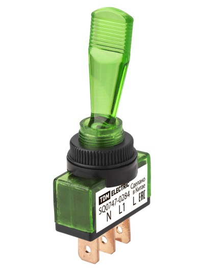 Выключатель-тумблер ASW-13D 1P 12В AC/DC 20А (3c) ON-OFF с фиксацией с зеленой LED подсветкой TDM — изображение 2