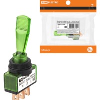 Выключатель-тумблер ASW-13D 1P 12В AC/DC 20А (3c) ON-OFF с фиксацией с зеленой LED подсветкой TDM